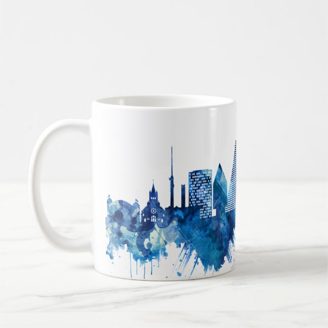 Basel Switzerland Skyline Blue Coffee Mug (Left)
