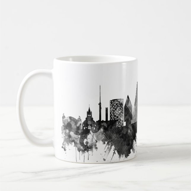 Basel Switzerland Skyline BW Coffee Mug (Left)