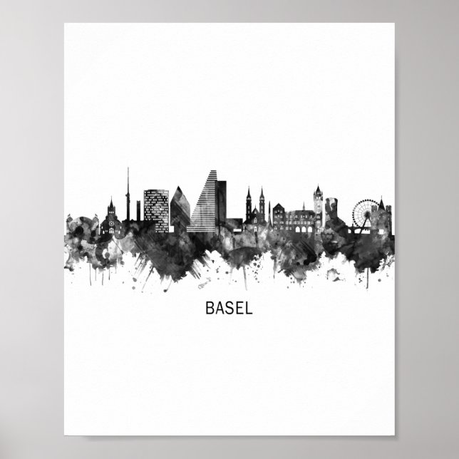 Basel Switzerland Skyline BW Poster (Front)
