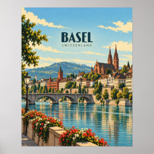 Basel Switzerland Vintage Travel Art Poster