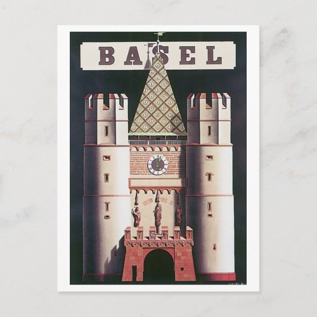 Basel Vintage Travel Poster Postcard (Front)