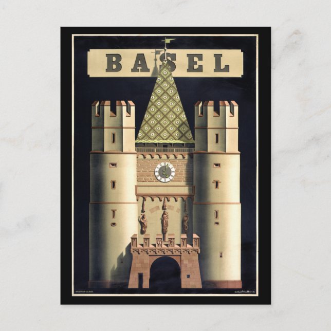 Basel vintage travel poster Restored Postcard (Front)