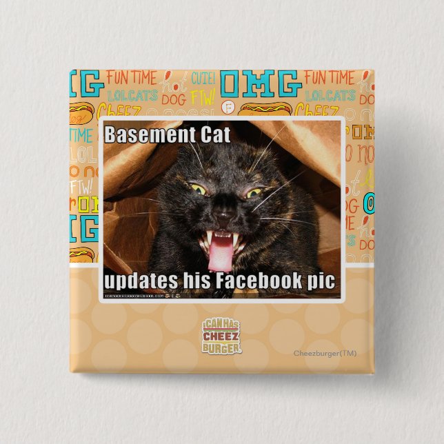 Basement Cat 15 Cm Square Badge (Front)
