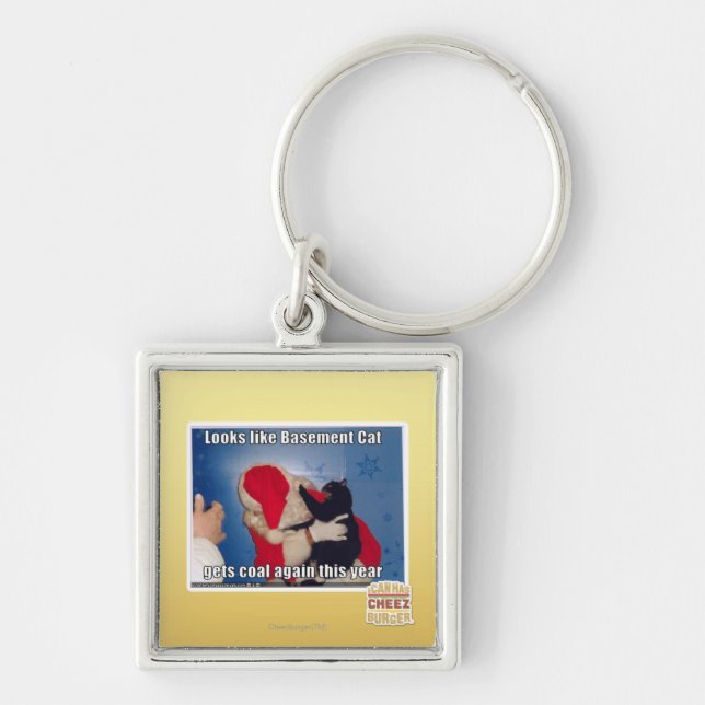 Basement Cat gets coal Key Ring (Front)