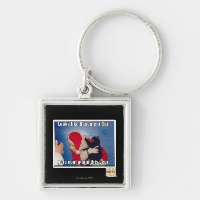Basement Cat gets coal Key Ring (Front)
