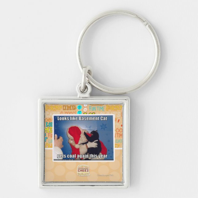 Basement Cat gets coal Key Ring (Front)