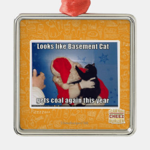 Basement Cat gets coal Metal Tree Decoration