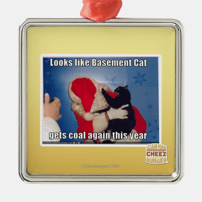 Basement Cat gets coal Metal Tree Decoration (Front)