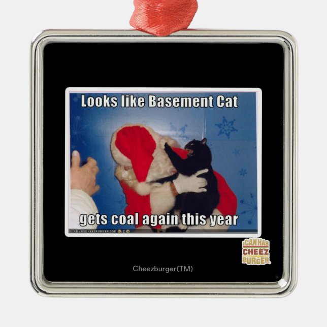 Basement Cat gets coal Metal Tree Decoration (Front)
