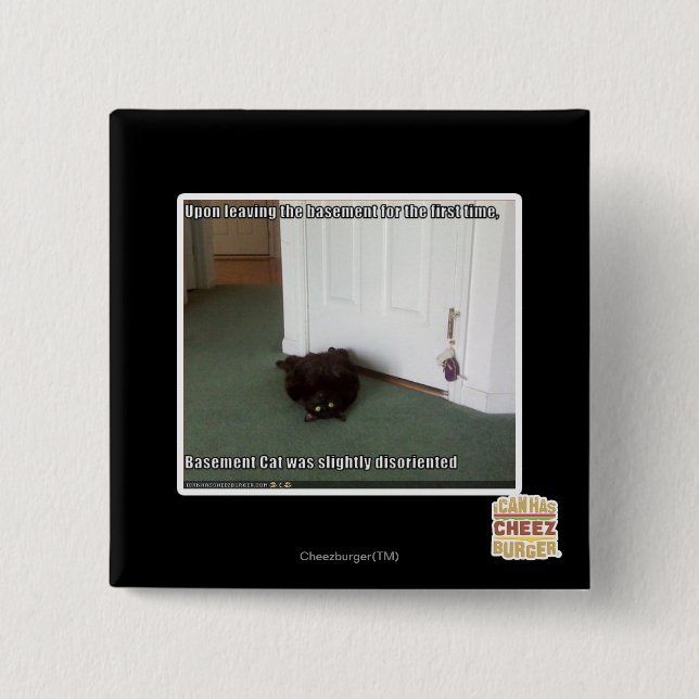 Basement Cat, slightly disoriented 15 Cm Square Badge (Front)