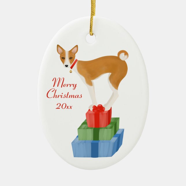 Basenji and Presents Ornament (Front)