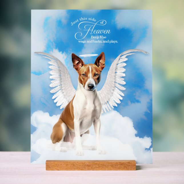 Basenji Angel Dog Name Pet Memorial Acrylic Sign (Neutral)