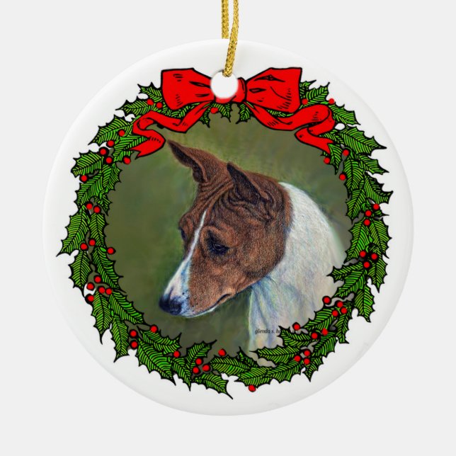 Basenji Art by Glenda Harlan Ceramic Ornament (Front)