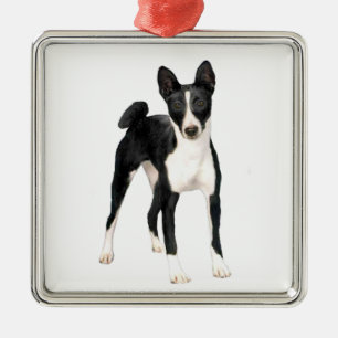 Basenji (B) - black and white Metal Tree Decoration
