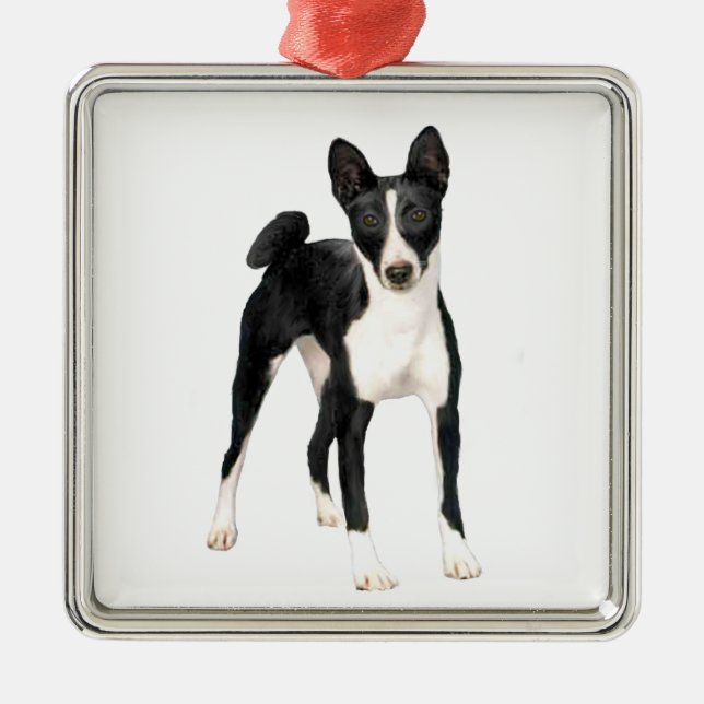 Basenji (B) - black and white Metal Tree Decoration (Front)