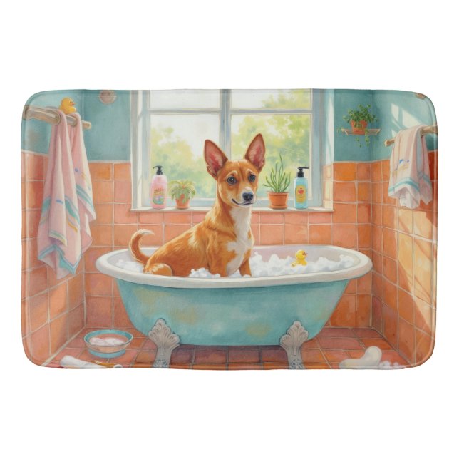 Basenji Bath Time Playful Bathroom Decor Mat (Front)