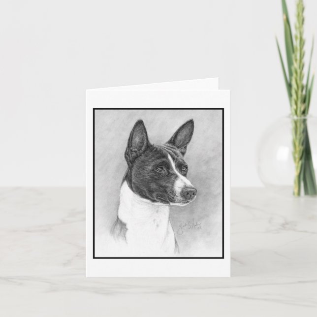Basenji, Black and White Drawing Thank You Card (Front)