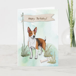 Basenji Breed Dog Outside Under Birthday Sign Card