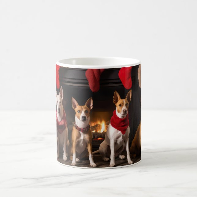 Basenji by the Fireplace Christmas Coffee Mug (Center)
