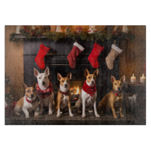 Basenji by the Fireplace Christmas Cutting Board