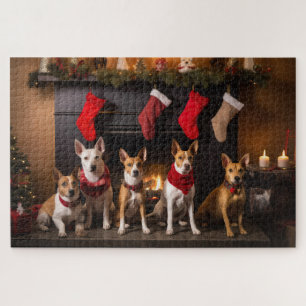 Basenji by the Fireplace Christmas Jigsaw Puzzle