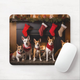 Basenji by the Fireplace Christmas Mouse Mat
