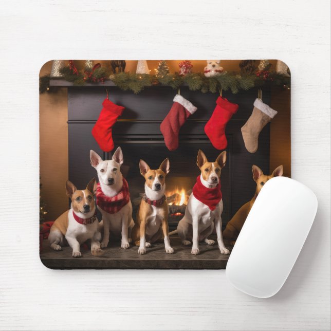 Basenji by the Fireplace Christmas Mouse Mat (With Mouse)