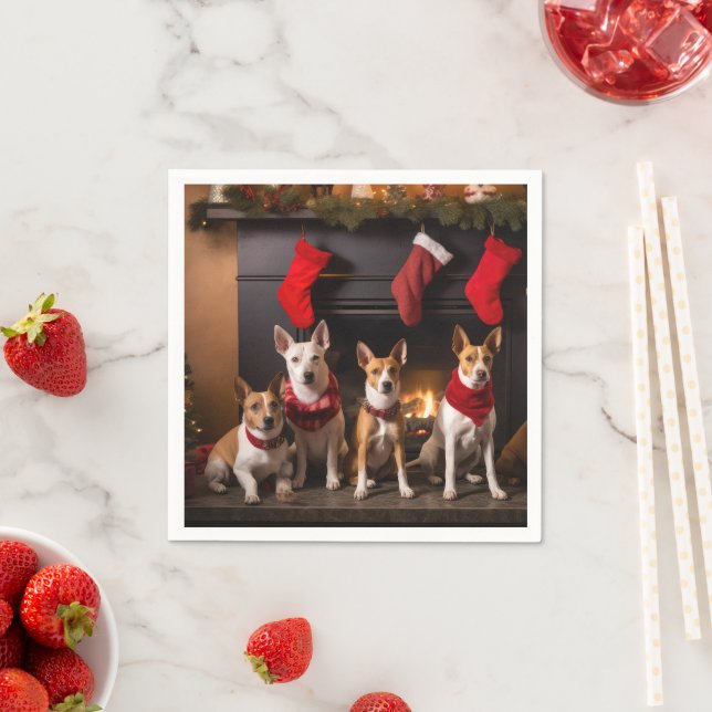 Basenji by the Fireplace Christmas Napkin (Insitu)
