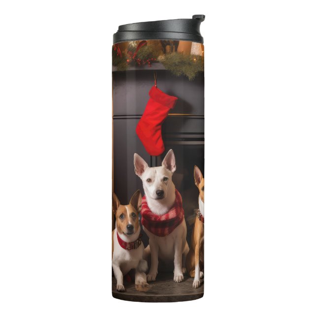 Basenji by the Fireplace Christmas Thermal Tumbler (Rotated Left)