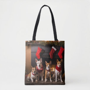 Basenji by the Fireplace Christmas Tote Bag