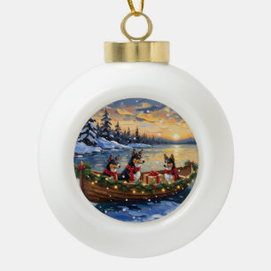 Basenji Christmas Boat Holiday Ceramic Ball Christmas Ornament