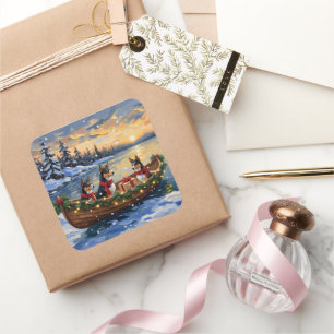 Basenji Christmas Boat Holiday Square Sticker