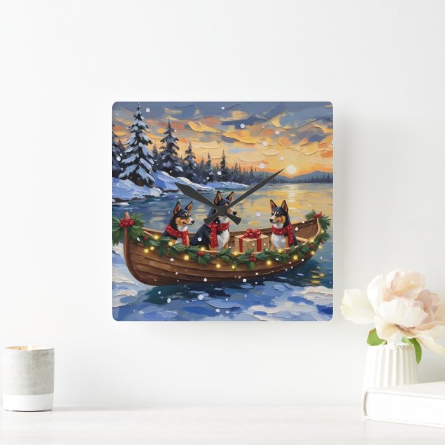 Basenji Christmas Boat Holiday Square Wall Clock (Home)