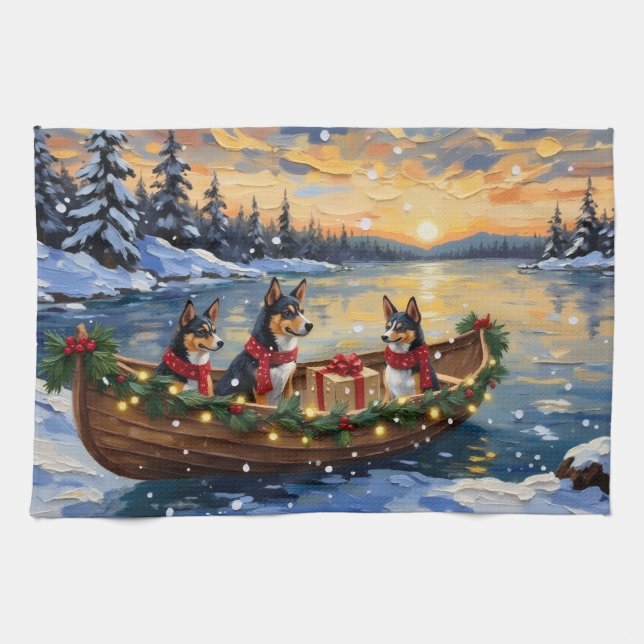 Basenji Christmas Boat Holiday Tea Towel (Horizontal)