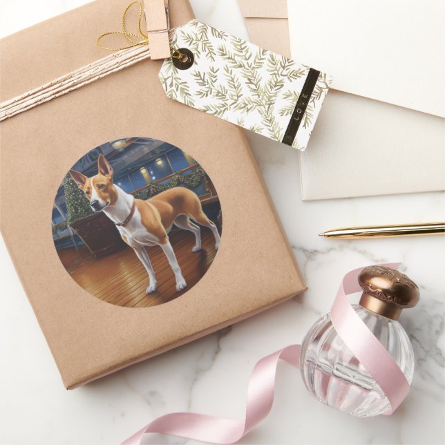 Basenji Christmas Cruise: Pawsome Holiday Delight  Classic Round Sticker (Gifting)