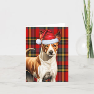 Basenji Christmas Dog Red Green Plaid Christmas Holiday Card
