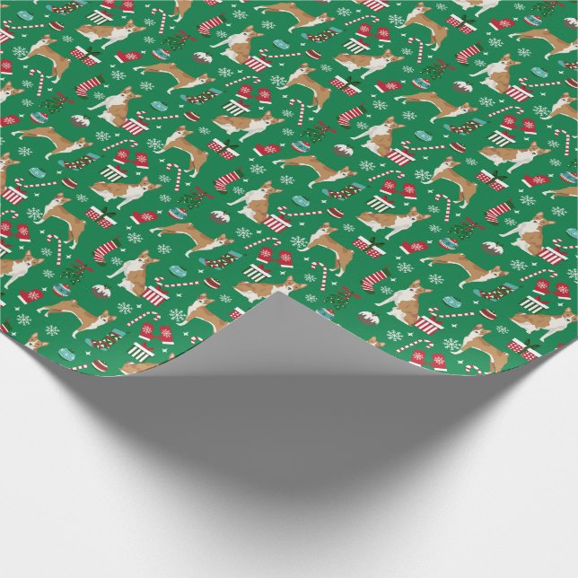 Basenji Christmas Dog Wrapping Paper (Corner)