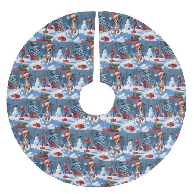 Basenji Christmas Festive Snow Scene Brushed Polyester Tree Skirt (Front)