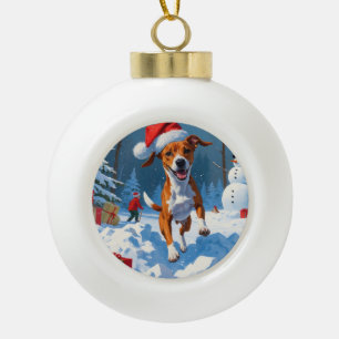 Basenji Christmas Festive Snow Scene Ceramic Ball Christmas Ornament
