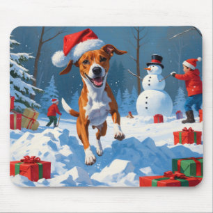 Basenji Christmas Festive Snow Scene Mouse Mat