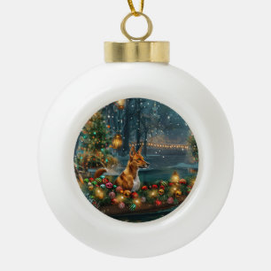 Basenji Christmas Festive Voyage Ceramic Ball Christmas Ornament