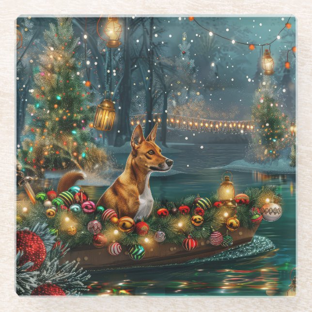 Basenji Christmas Festive Voyage Glass Coaster (Front)