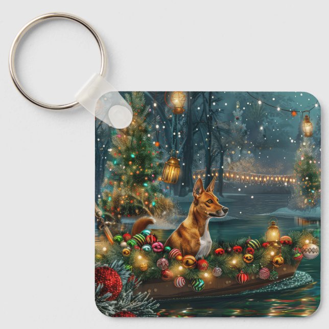 Basenji Christmas Festive Voyage Key Ring (Front)