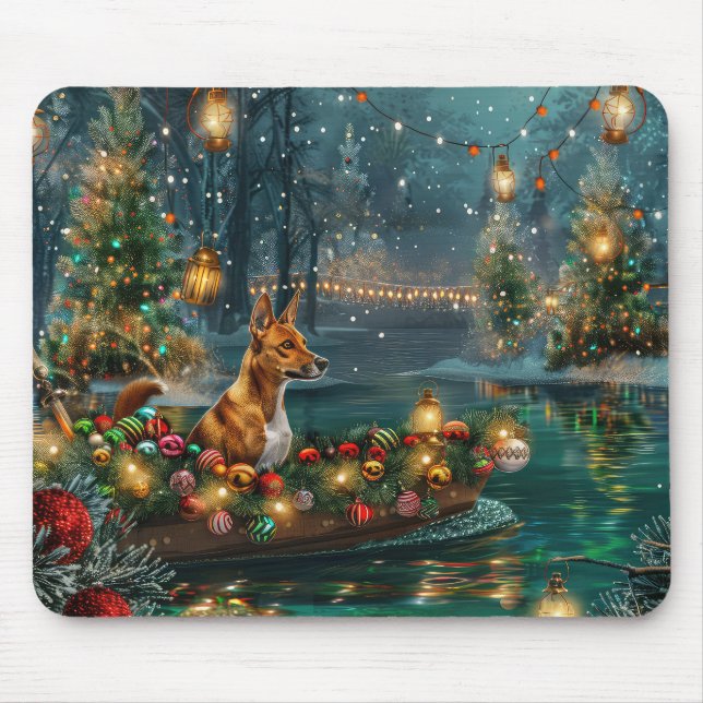 Basenji Christmas Festive Voyage Mouse Mat (Front)