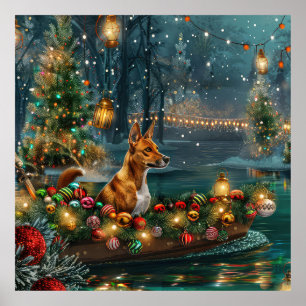 Basenji Christmas Festive Voyage Poster