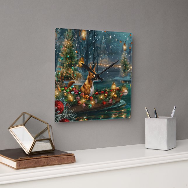 Basenji Christmas Festive Voyage Square Wall Clock (Office)