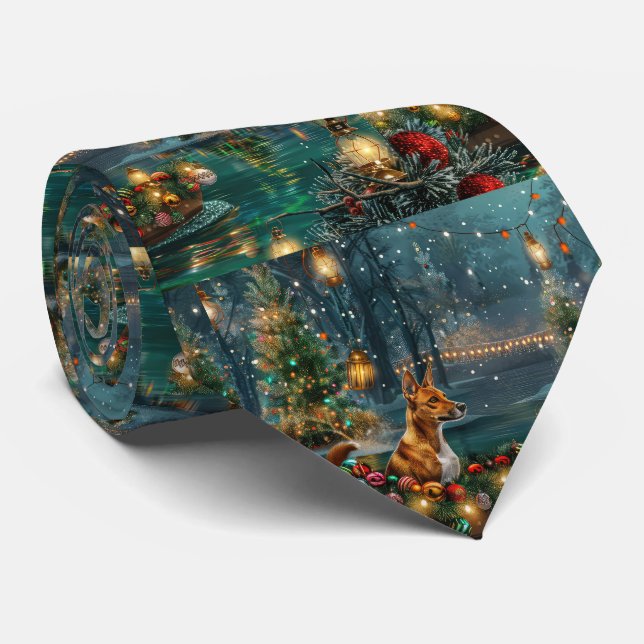 Basenji Christmas Festive Voyage Tie (Rolled)
