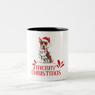 Basenji Christmas Lights Xmas Dogs Gifts for men Two-Tone Coffee Mug