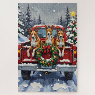 Basenji Christmas Red Truck Holiday Jigsaw Puzzle