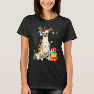 Basenji Christmas Reindeer Santa Hat Lights Dog Xm T-Shirt